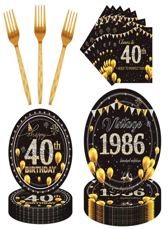 refavor 40th Birthday Decorations Tableware for Men Woman, 96PCS 40th 1986 Birthday Plates and Napkins Set, Over the Hill Cheers to 40 Years Party Plates Forks Supplies - Image 1